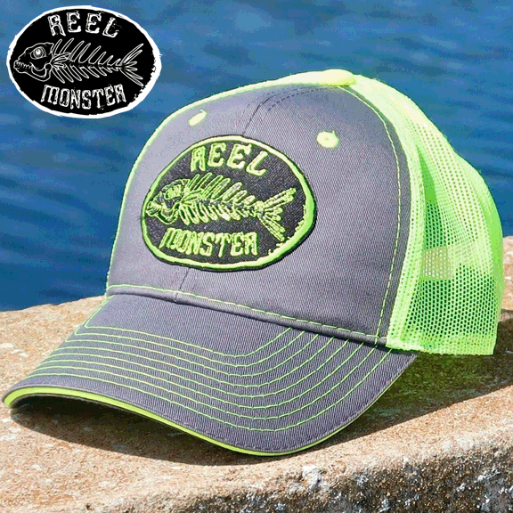 REEL MONSTER© CHARCOAL/LIME GREEN HAT RMLG-13