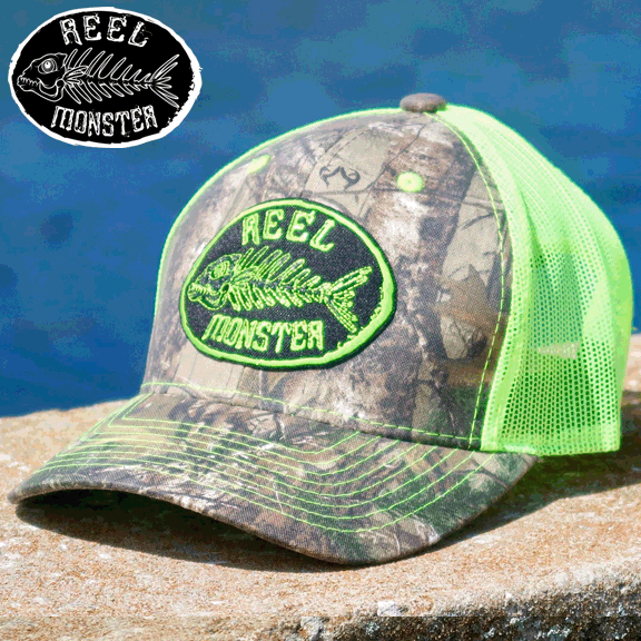 REEL MONSTER© CAMO/LIME GREEN MESH BACK HAT RMLG-16